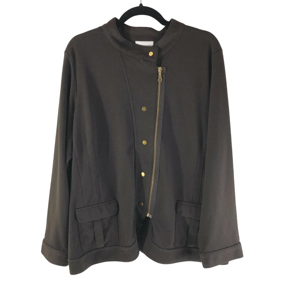 Avenue Womens Jacket Asymmetric Zipper Pockets Stretch Brown Size 22/24